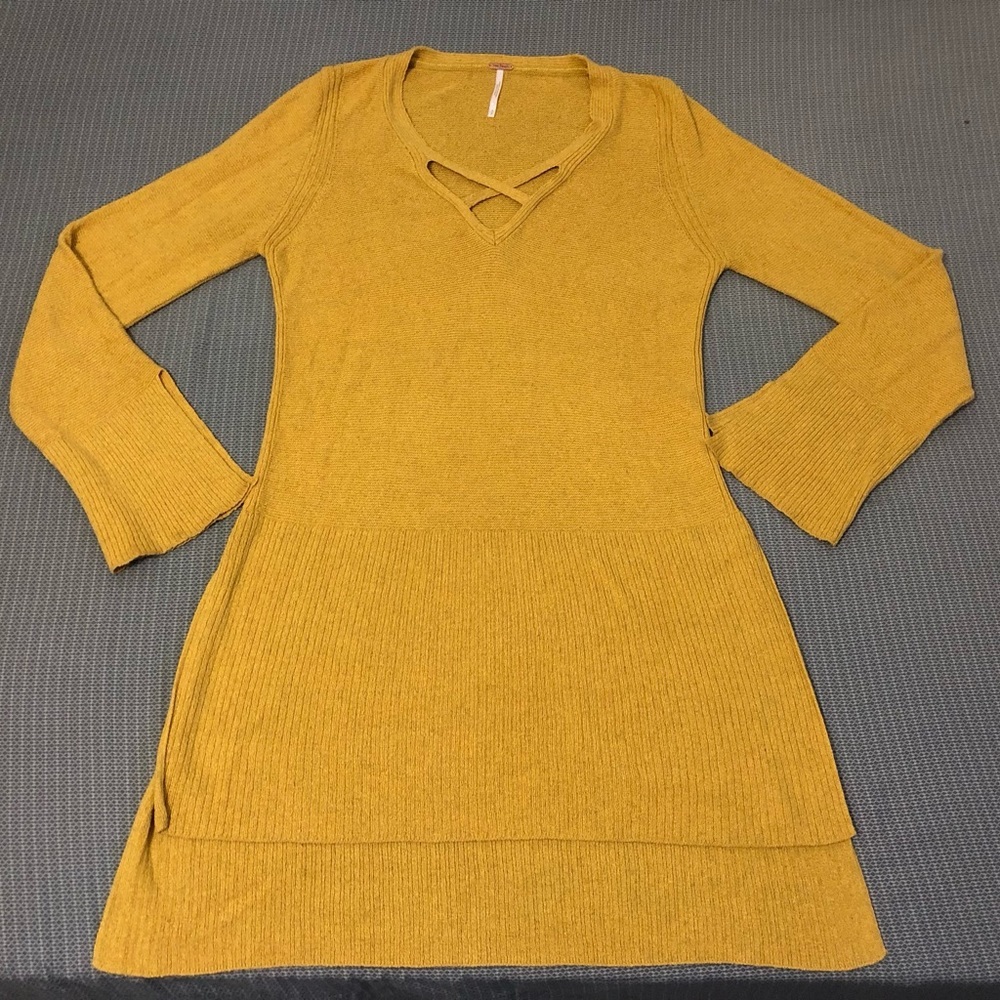 Free People Ribbed Cross‎ Front Tunic Size Small Yellow EUC